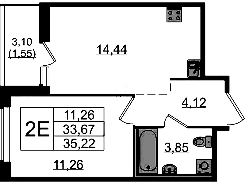 1-комнатная квартира 35.22 м², 8/15 эт., ЖК «GloraX Парголово»